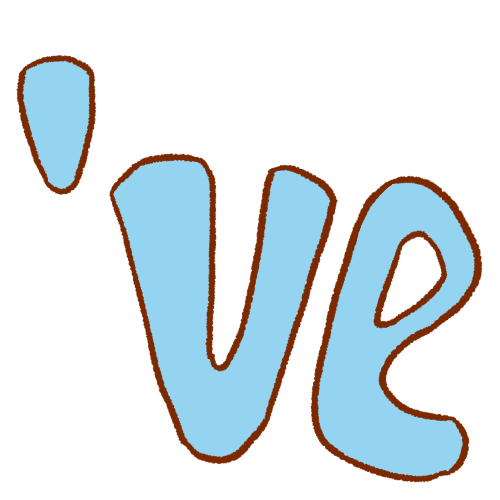 ''ve' in round blocky letters with brown outlines and light blue fills